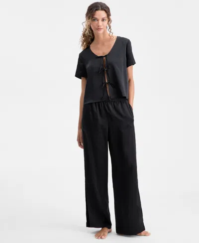 Macy's State Of Day Women's 2-piece Short-sleeve Top And Pants Pajama Set,  Exclusive In Black