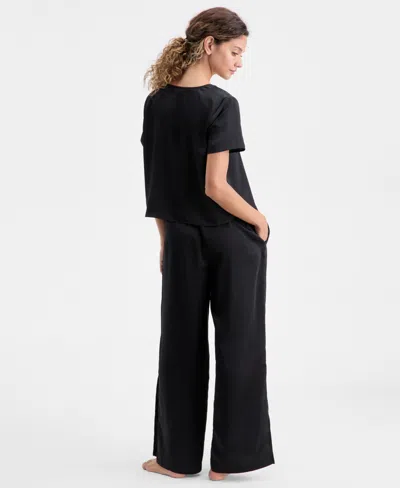 Macy's State Of Day Women's 2-piece Short-sleeve Top And Pants Pajama Set,  Exclusive In Black