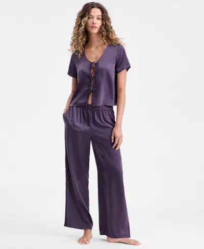 Macy's State Of Day Women's 2-piece Short-sleeve Top And Pants Pajama Set,  Exclusive In Purple