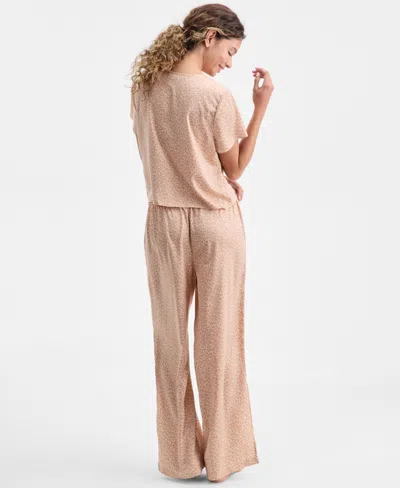 Macy's State Of Day Women's 2-piece Short-sleeve Top And Pants Pajama Set,  Exclusive In Brown