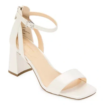Liz Claiborne Harnie Womens Round Open Toe Block Heel Pumps In White