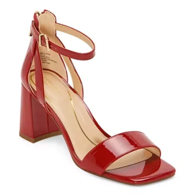 Liz Claiborne Harnie Womens Round Open Toe Block Heel Pumps In Red