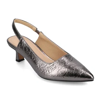 Journee Collection Paulina Womens Pointed Kitten Heel Pumps In Silver