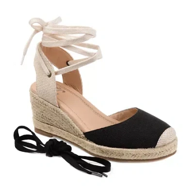 Journee Collection Womens Monte Lace-up Round Toe Espadrille Wedge In Black