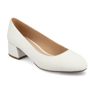 Journee Collection Saarii Womens Round Closed Toe Block Heel Pumps In White