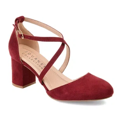 Journee Collection Foster Womens Pointed Closed Toe Block Heel Pumps In Burgundy