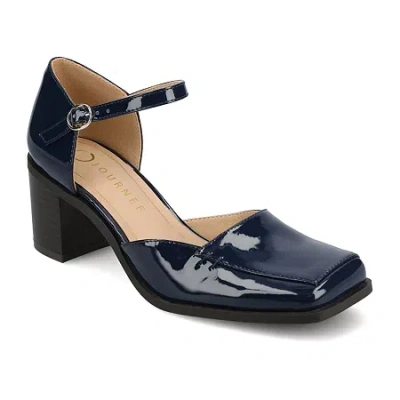 Journee Collection Evangeline Womens Moc Closed Toe Stacked Heel Pumps In Blue