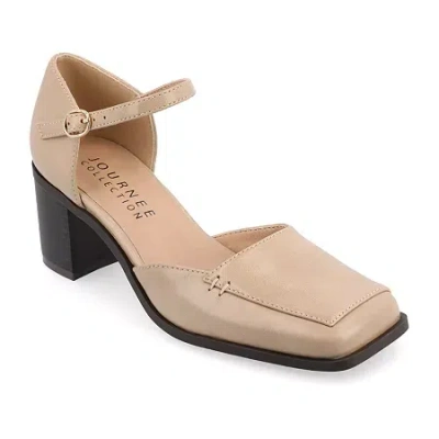 Journee Collection Evangeline Womens Moc Closed Toe Stacked Heel Pumps In Brown