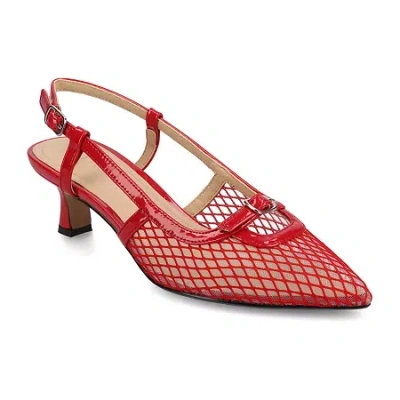 Journee Collection Padma Womens Pointed Closed Toe Kitten Heel Pumps In Red