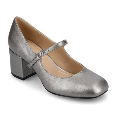 Journee Collection Okenna Womens Square Closed Toe Block Heel Pumps In Gray