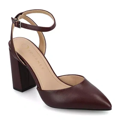 Journee Collection Tyyra Womens Pointed Closed Toe Block Heel Pumps In Burgundy