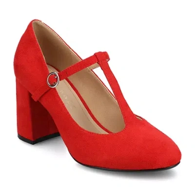 Journee Collection Talani Womens Almond Closed Toe Block Heel Pumps In Red
