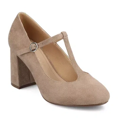 Journee Collection Talani Womens Almond Closed Toe Block Heel Pumps In Brown