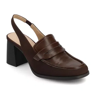 Journee Collection Womens Square Closed Toe Stacked Heel Pumps In Brown