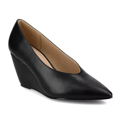 Journee Collection Womens Pointed Closed Toe Wedge Heel Pumps In Black