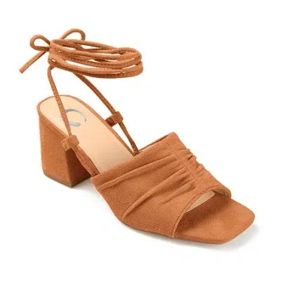 Journee Collection Felisity Womens Round Open Toe Block Heel Pumps In Brown