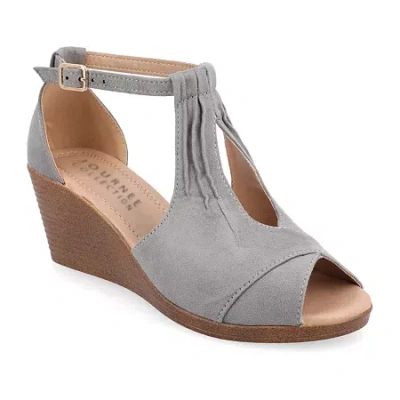 Journee Collection Womens Kedzie Medium And Wide Width Buckle Open Toe Wedge In Gray