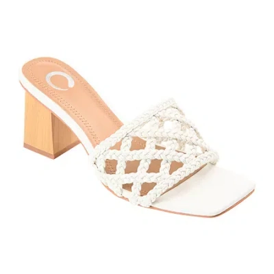 Journee Collection Evvie Womens Round Open Toe Block Heel Pumps In White