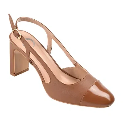 Journee Collection Reignn Womens Pointed Closed Toe Block Heel Pumps In Brown