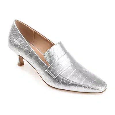 Journee Collection Celina Womens Square Closed Toe Kitten Heel Pumps In Silver
