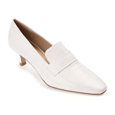 Journee Collection Celina Womens Square Closed Toe Kitten Heel Pumps In White