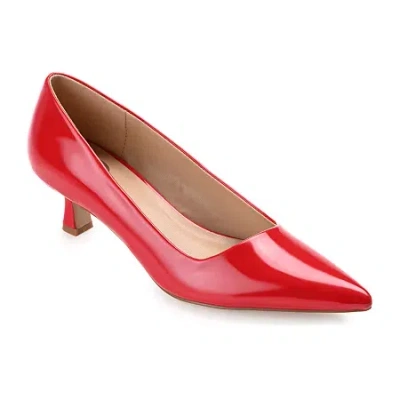 Journee Collection Celica Womens Pointed Closed Toe Kitten Heel Pumps In Red
