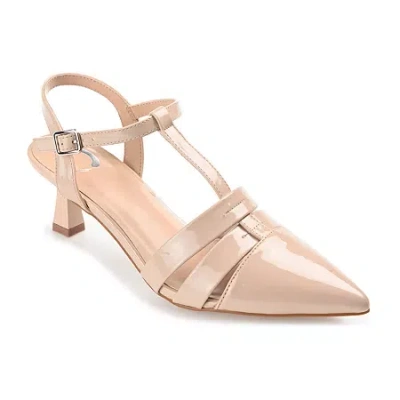Journee Collection Jazlynn Womens Pointed Closed Toe Kitten Heel Pumps In Gold