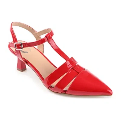 Journee Collection Jazlynn Womens Pointed Closed Toe Kitten Heel Pumps In Red