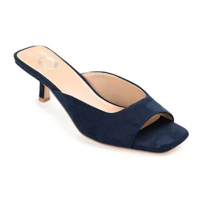 Journee Collection Womens Medium And Wide Width Larna Slip On Kitten Heel Open Toe Pumps In Blue