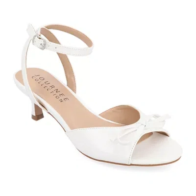 Journee Collection Jennifer Womens Round Open Toe Kitten Heel Pumps In White