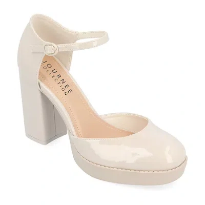 Journee Collection Samarr Womens Round Closed Toe Wedge Heel Pumps In White