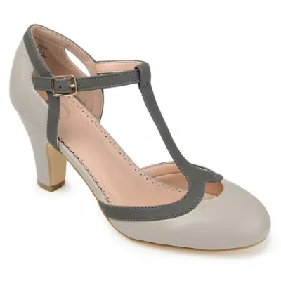 Journee Collection Womens Round Stacked Heel Pumps In Gray