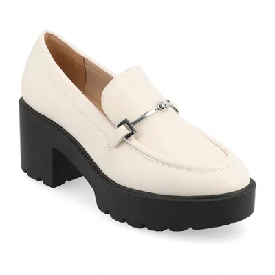 Journee Collection Kezziah Womens Moc Closed Toe Block Heel Pumps In White