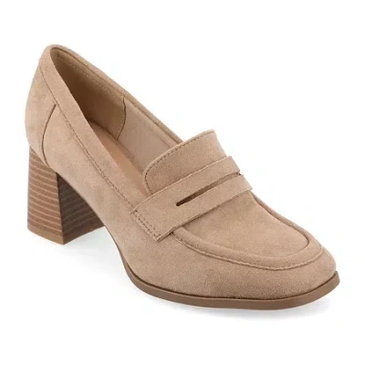 Journee Collection Malleah Womens Square Closed Toe Stacked Heel Pumps In Sand
