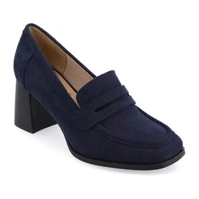 Journee Collection Malleah Womens Square Closed Toe Stacked Heel Pumps In Blue