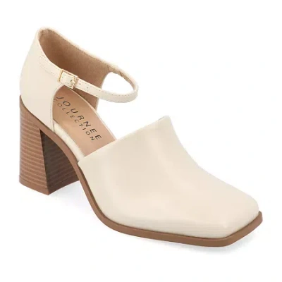 Journee Collection Bobby Womens Square Closed Toe Stacked Heel Pumps In Neutral