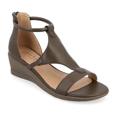 Journee Collection Womens Trayle Wedge Sandals In Green