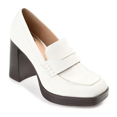 Journee Collection Ezzey-wd Womens Square Closed Toe Stacked Heel Pumps In White