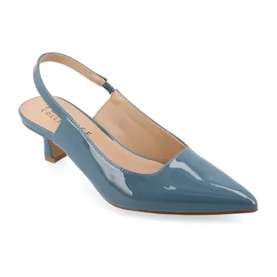 Journee Collection Paulina Womens Pointed Closed Toe Spool Heel Pumps In Blue