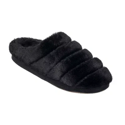 Cuddl Duds Quilted Faux Fur Womens Clog Slippers In Black