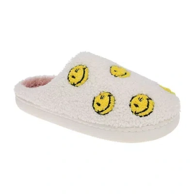 Joe Boxer Sherpa With Multi Happy Face Womens Memory Foam Clog Slippers In White