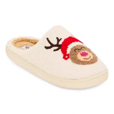 Olivia Miller Holiday Snowflake Womens Slip-on Slippers In White