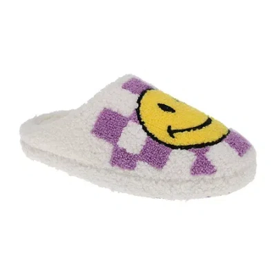 Joe Boxer Sherpa With Happy Face Womens Memory Foam Clog Slippers In Purple