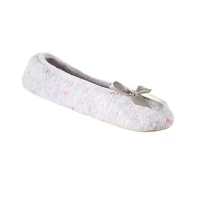 Isotoner Embroidered Microterry Womens Ballerina Slippers In White