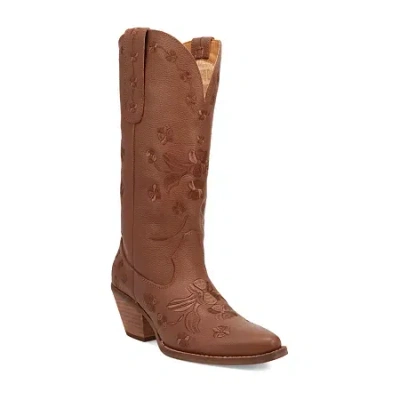 Dingo Womens Love Bug Leather Stacked Heel Cowboy Boots In Brown