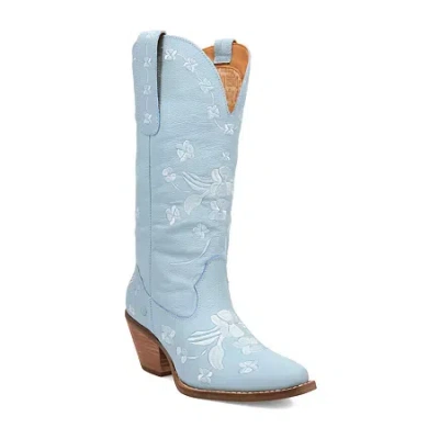 Dingo Womens Love Bug Leather Stacked Heel Cowboy Boots In Blue