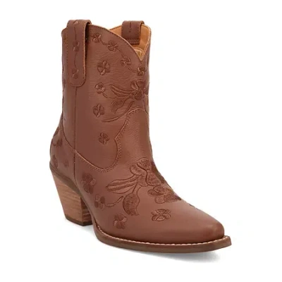 Dingo Womens Sweetheart Leatherie Stacked Heel Cowboy Boots In Brown