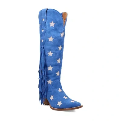 Dingo Womens Super Star Suede Stacked Heel Cowboy Boots In Blue