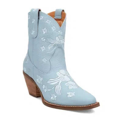 Dingo Womens Sweetheart Leatherie Stacked Heel Cowboy Boots In Blue