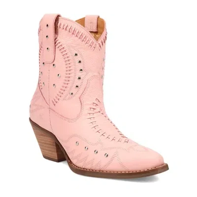 Dingo Womens Precious Leatherie Stacked Heel Cowboy Boots In Pink